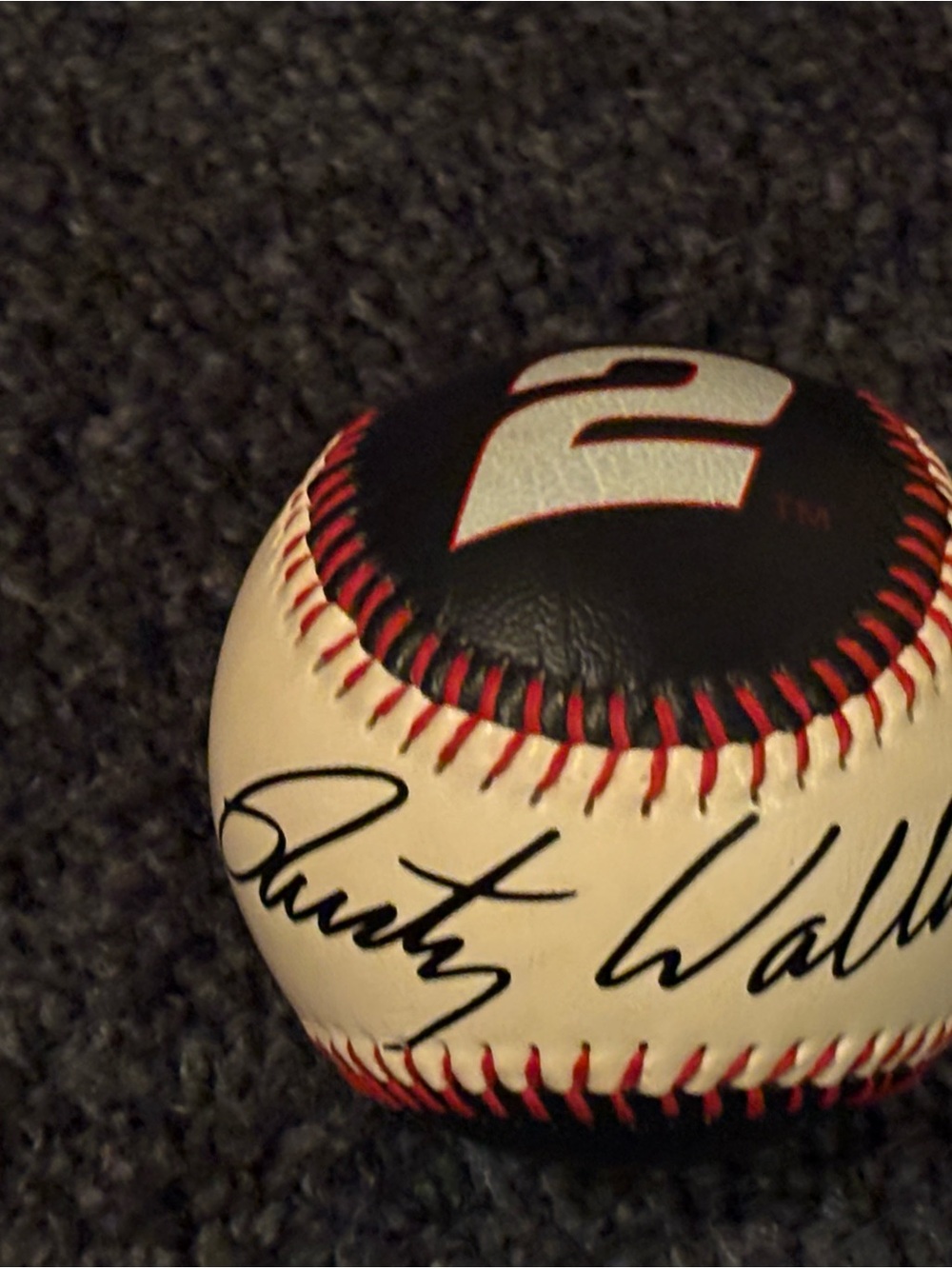 Signed Baseball with Number 2 Logo - White & Black